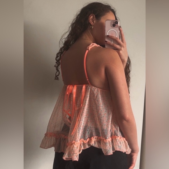 Victoria’s Secret Peek-a-boo Sheer Ruffle Babydoll Cami V Neck Lingerie Tank - Picture 2 of 13